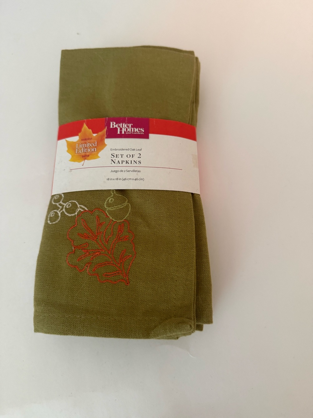 Better Homes And Gardens Olive Green Embroidered Fall Leaf Napkins Set of 2